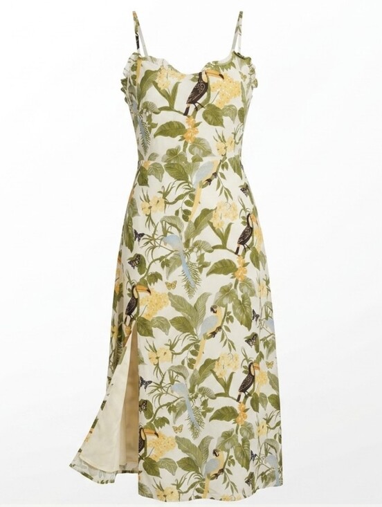 Reformation Dresses & Skirts - Reformation Cassandra Midi Dress In Tropics Print Sz.0 Slit Adjustable Straps